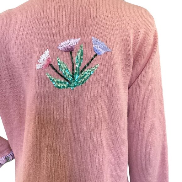 Storybook Knits Tulip Romance Cardigan Fringed Beaded Embroidered Sequins M 145L - Picture 7 of 9